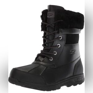 UGG Kids Butte II Waterproof Leather Cold Weather Boots. Black. Size 2